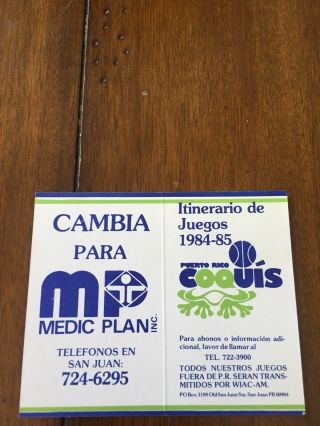 1984/85 Cba Puerto Rico Coquis Basketball Schedule - Last One