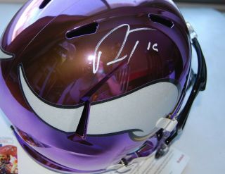 ADAM THIELEN signed (MINNESOTA VIKINGS) Full Size Chrome helmet PROOF JSA 3