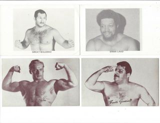 4 Old Wrestling Collector Cards Malenko,  Gene Stanlee,  Benito Gardinl,  Ernie Ladd