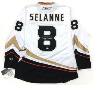 Teemu Selanne Signed 2007 Stanley Cup Anaheim Ducks Rbk Edge Jersey Psa/dna