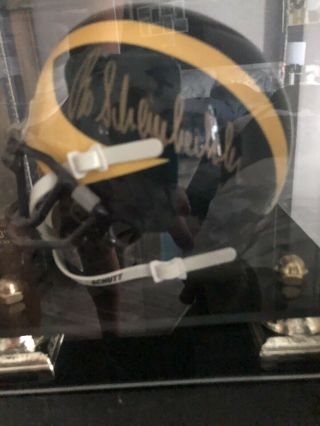 Bo Schembechler Signed Michigan Wolverines Mini Helmet W/cube