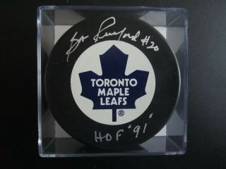 Bob Pulford Autograph Toronto Maple Leafs Puck Hof