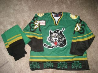 Game Used/worn Chicago Wolves Jay Bouwmeester St Louis Blues St Patrick Jersey