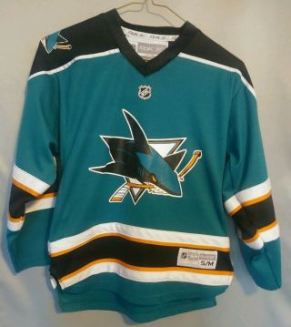 Child Youth Size S/m Reebok Made Nhl Jersey San Jose Sharks Hockey Licenced Bite