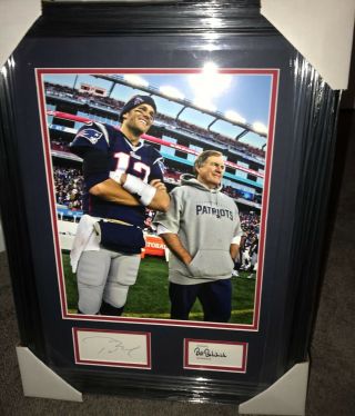 Tom Brady/bill Belichick Signed Autographed Custom Framed Cut Signatures & Photo