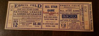 1949 Mlb All Star Game Ticket Brooklyn Dodgers Ebbetts Field Repo
