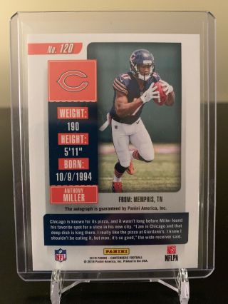 2018 Contenders Anthony Miller On Card Auto Rookie RPS Rookie Ticket Variation 3
