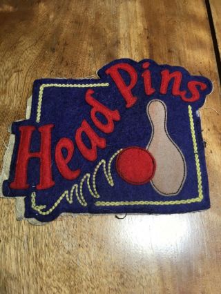 Vtg Bowling Head Pins Felt Sew On Patch Badge Letterman Bowl Pin Ball League
