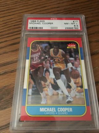 1986 Fleer Basketball 17 Michael Cooper Psa 8.  5,  Nm - Mt,  La Lakers Great
