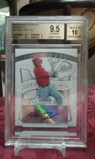 2009 Bowman Sterling Mike Trout Rc Auto Gem 9.  5/10 With Two 10 Subs