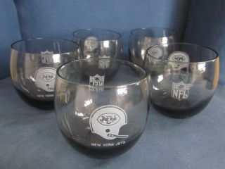 Vintage York Jets Nfl Tumbler Glasses Smoked Glass Set Of 5