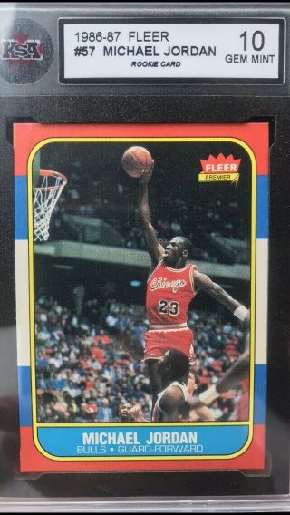 1986 Fleer 57 Michael Jordan Rc Rookie Ksa 10 And Jordan Rookie Sticker Bccg 10