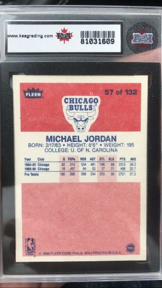 1986 Fleer 57 Michael Jordan RC Rookie KSA 10 And Jordan Rookie Sticker BCCG 10 2