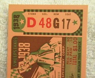 1938 INDIANAPOLIS 500 RACE TICKET STUB 26TH ANNUAL 500 MILE Floyd Roberts wins 2