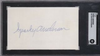 Sparky Anderson Autograph 3 " X 5 " Index Card Sgc Encapsulated