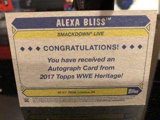 2017 Topps WWE Heritage Alexa Bliss Auto Bronze Parallel /10 Smackdown Live 2