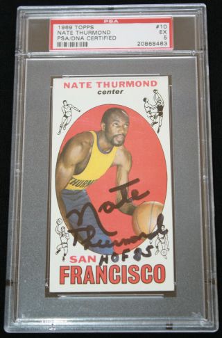 Nate Thurmond Signed 1969 Topps 10 Rc,  Golden State Warriors,  Psa/dna Graded 5