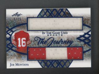 2019 Leaf In The Game Itg Blue The Journey Joe Montana Hof Patch 5/25