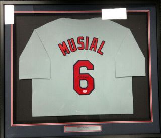 Cardinals Stan Musial Autographed Signed Framed Gray Jersey Psa/dna 101353