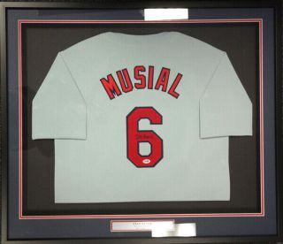 CARDINALS STAN MUSIAL AUTOGRAPHED SIGNED FRAMED GRAY JERSEY PSA/DNA 101353 2