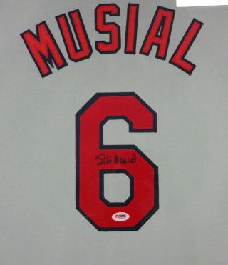 CARDINALS STAN MUSIAL AUTOGRAPHED SIGNED FRAMED GRAY JERSEY PSA/DNA 101353 3
