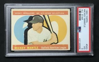 1960 Topps 563 Mickey Mantle All - Star - Ny Yankees Psa 3 Vg