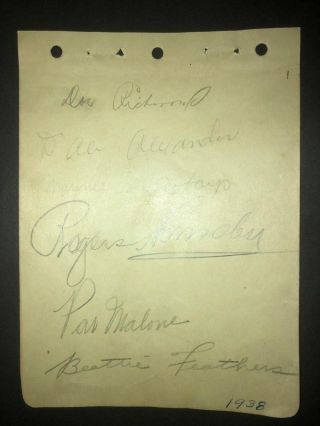 Bb Hofer: Rogers Hornsby,  Signed Album Page,  D.  1963