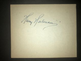 Tigers Hof: Harry Heilmann,  Single Signed Album Page,  D.  1951