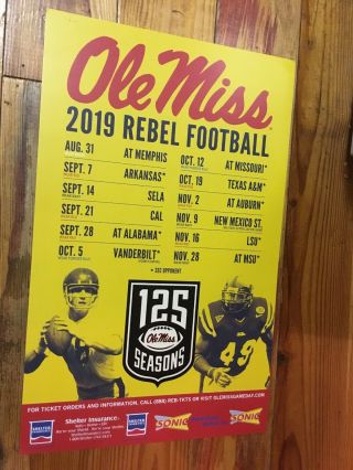 2019 Ole Miss Rebel Large Yellow Football Poster Schedule