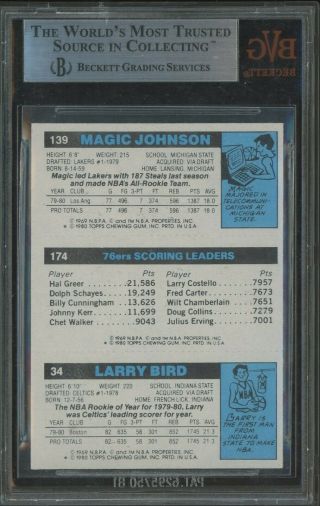 1980 Topps Magic Johnson Larry Bird RC Rookie HOF BVG 9 
