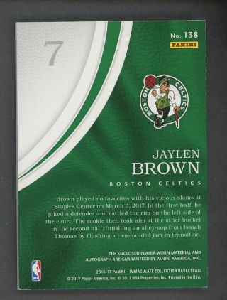 2016 - 17 Immaculate Jaylen Brown RPA RC NBA LOGOMAN LOGO PATCH AUTO 1/1 2