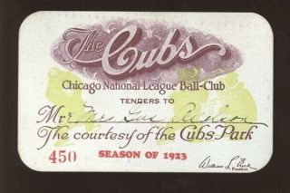1923 Chicago Cubs Cubs Park Pre - Wrigley Field Season Pass Ticket
