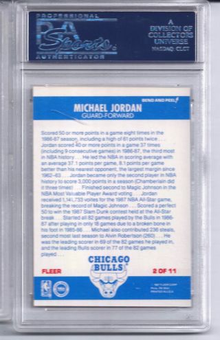 1987 Fleer Basketball Sticker 2 Michael Jordan Card PSA NM - MT 8 2