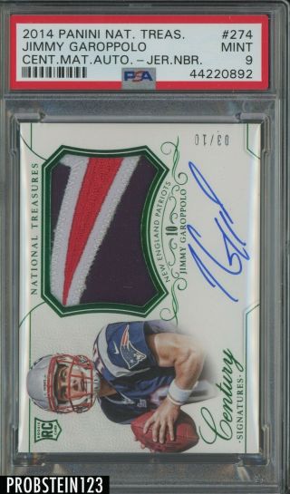 2014 National Treasures Jimmy Garoppolo Rpa Rc 3 - Color Logo Patch Auto /10 Psa 9