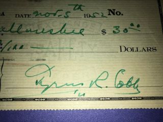 Tigers Hof: Ty Cobb,  Signed Check From 1952,  D.  1961