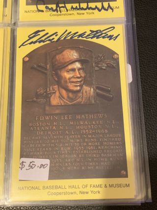 Eddie Mathews Hof Plaque Card Signed 100 Psa Jsa Pass Auto Vintage Baseball