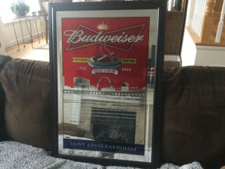 St Louis Cardinals Budweiser Bar Mirror Commemorating Busch Stadium Post Season