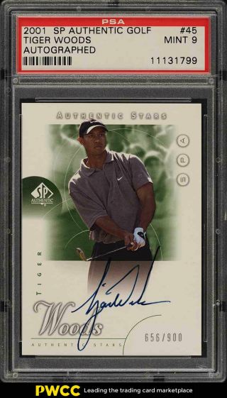 2001 Sp Authentic Golf Tiger Woods Rookie Rc Auto /900 45 Psa 9 (pwcc)