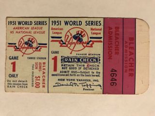 1951 World Series Game 1 Ticket Stub Ny Giants Yankees Yankee Stadium