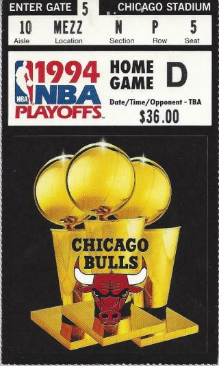 Chicago Bulls Game Ticket From 1994 Playoffs Game D