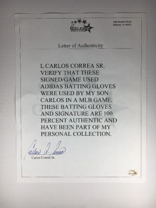 Carlos Correa Houston Astros Game Signed Auto Batting Gloves 8