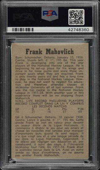 1958 Parkhurst Frank Mahovlich 33 PSA 10 GEM (PWCC) 2