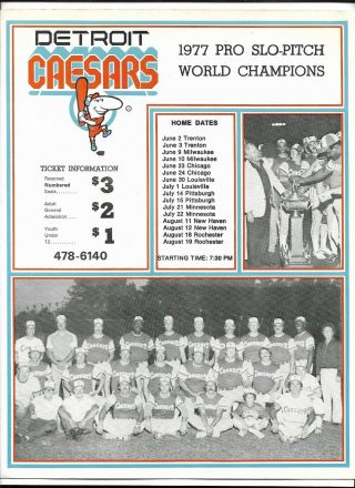 1978 Detroit Caesars Pro Slo Pitch Scorecard