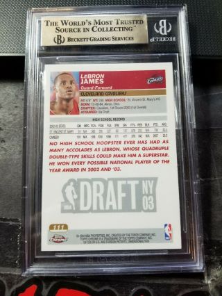 2003 Topps Chrome LeBron James ROOKIE RC BGS TRUE 9.  5 GEM WITH 10 SURFACE 2