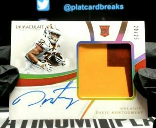David Montgomery 2019 Immaculate Rookie Premium Patch Auto Card 20/25 Rpa