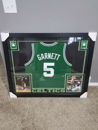 Kevin Garnett Signed Celtics 35 " X43 " Custom Framed Jersey (psa) Nba Champion 2008