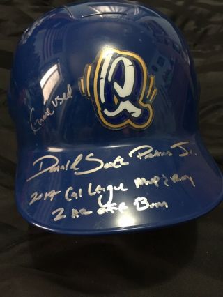 2017 D.  J.  Peters Game Signed Quakes Helmet “2hr Off Bum” Dodgers PSA/DNA 2