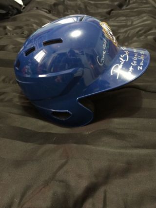 2017 D.  J.  Peters Game Signed Quakes Helmet “2hr Off Bum” Dodgers PSA/DNA 4