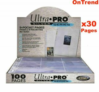 30 X Ultra Pro Silver Series 9 Pocket Afl Pokemon Trading Card Sleeves Pages