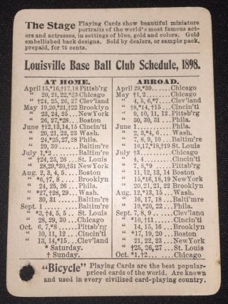 Rare 1898 Louisville Colonels Nl Baseball Team Pocket Schedule - Honus Wagner